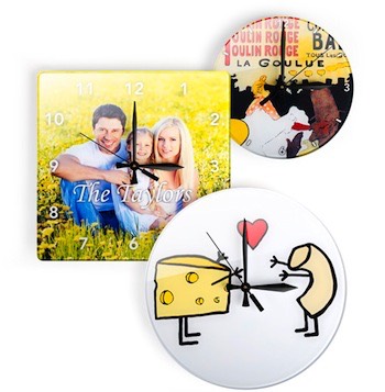 Wall clocks with your family photographs, vintage clocks and modern clocks that you design.