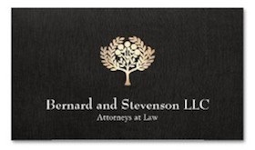 Classic, elegant business card design with simple border and realistic digital image of rich black linen background. Digital image of gold leaf illustration of fruit or olive tree for lawyers, attorneys and the legal profession.