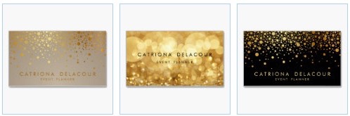 business cards events wedding planner gold foil glitter confetti