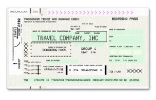 This unique design features an eye-catching boarding pass business card for your travel related business. 