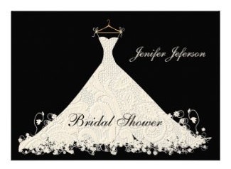 Elegant Bridal Shower Invitation - Lace Wedding Dress on black background