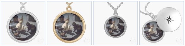 five singing cats necklace locket silver gold
