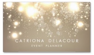 A business card for the event planner and wedding planner with golden sheen and bright starburst effect conveying a theme of celebration and success with every event you organize.
