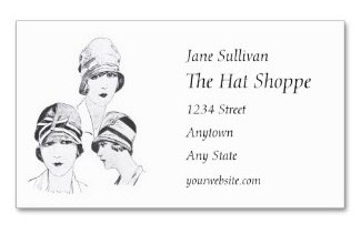 Modelled ladies hats fashionable in the 1920's on both front and back of a business card