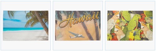 tropical beach kitchen towel, vintage hawaii towel, green parrots towel