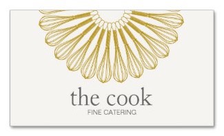 Illustration of a cookery whisk as a logo on a business card. A great design for pastry chefs and culinary executive chefs.
