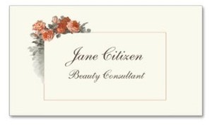 Luxury Ultra-Thick Premium business cards with vintage peach red roses for the health and beauty profession, spa, hair stylists, beauticians, salon, wellness, cosmetics, skin care, boutiques, and makeup artists