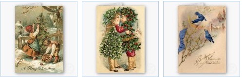 vintage christmas card, victorian christmas kiss card