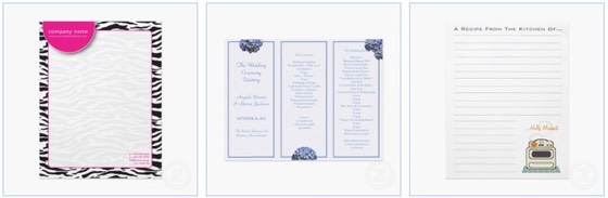 wild zebra letterhead, and a blue hydrangea themed wedding program on letterhead stationery