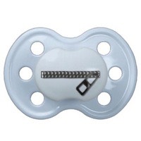 Funny Blue Pacifier With Zipper Effect For Baby Boys, with corresponding pacifier with a zipper on pink for baby girls