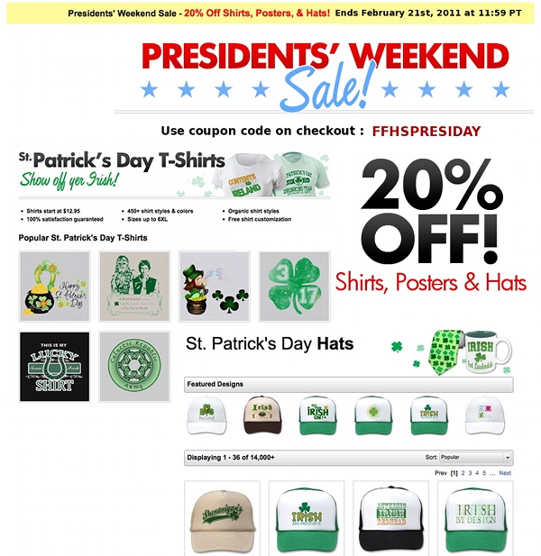 zazzle discount sale St Patricks Day shirts hats posters